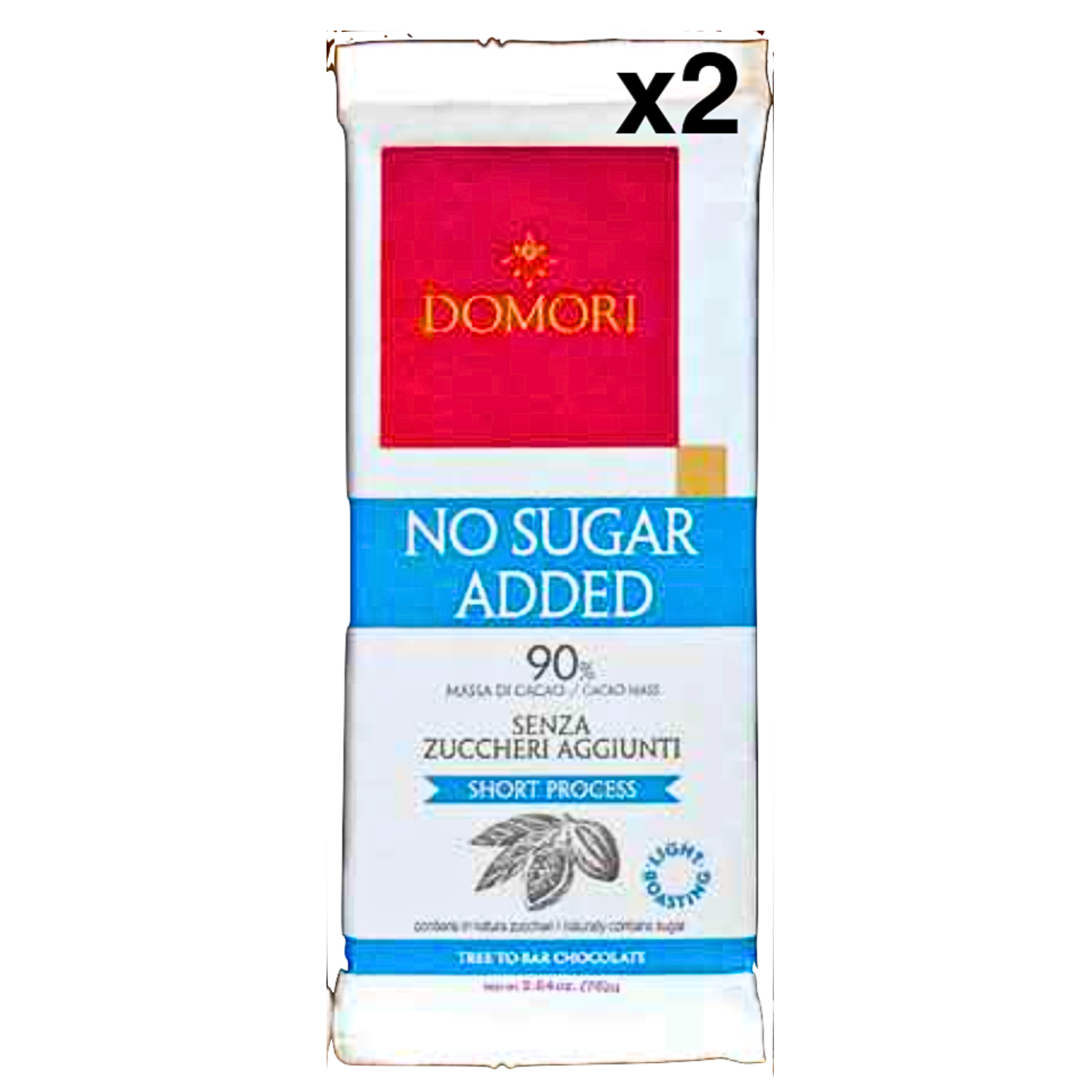 ドモーリ 90%ダークチョコレー(シュガーフリー) 75g２個セット Domori Dark Chocolate(Sugar Free)イタリアを代表するチョコレートブランド